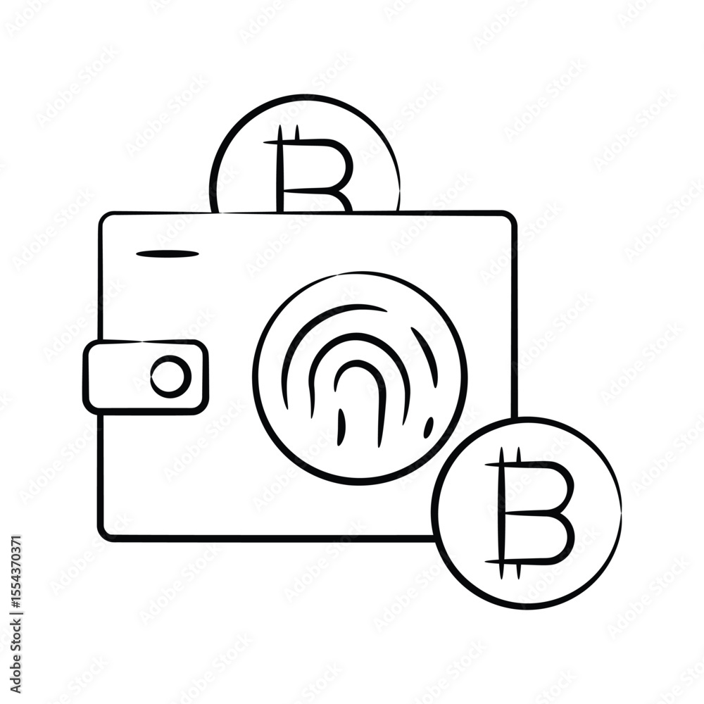 Check out handy hand drawn icon of bitcoin biometric