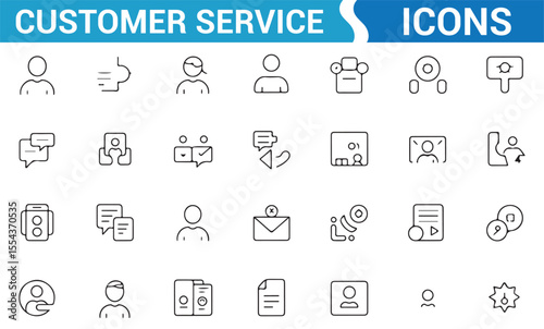 Set of communication and service icons for customer assistance, support teams, and inquiries.