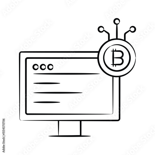 Visually appealing icon of online bitcoin trading in hand drawn style