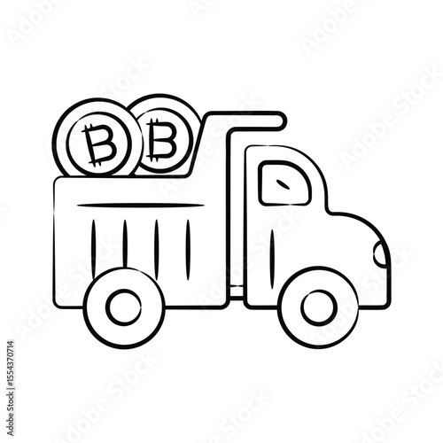 Get your hands on bitcoin truck hand drawn icon