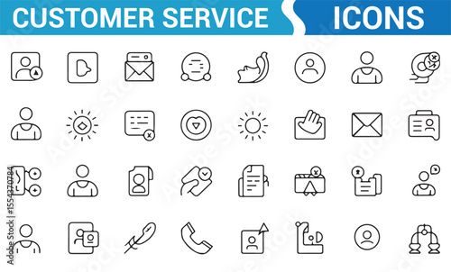 Set of vector icons representing support, customer care, and service-related activities.