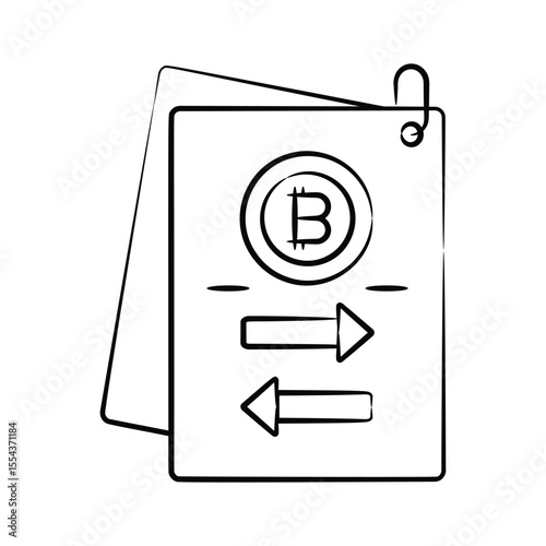 A customizable icon of bitcoin transfer is designed in hand drawn style