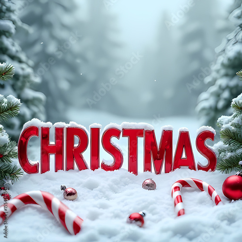 3D Glass Christmas Word with Ornaments


