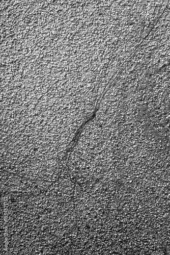 A detailed close-up reveals a rough, granular texture across a weathered surface, bisected by a prominent, organic crack, creating an intriguing abstract background.