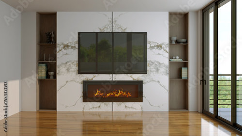 Large luxury modern bright interiors Living room mockup illustration 3D rendering image