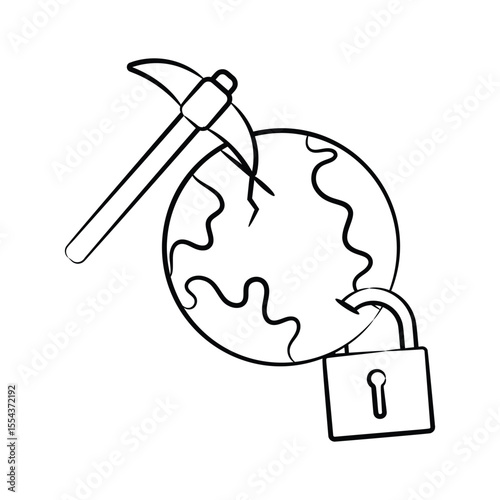 Check this amazing hand drawn style icon of secure mining concept