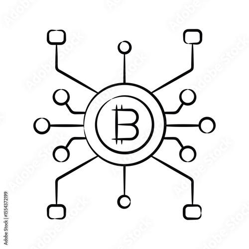 A well designed hand drawn style icon of bitcoin connection nodes