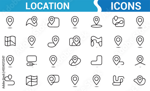 Set of location and GPS symbols for route finding, travel, and positioning applications.