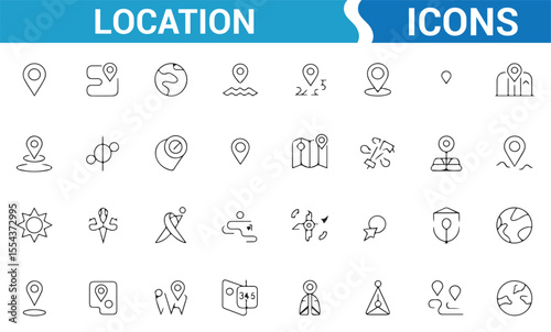 Collection of vector symbols for GPS, positioning, and location-based services.