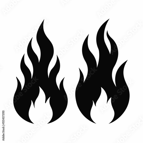 Two stylized black flames on a white background representing fire