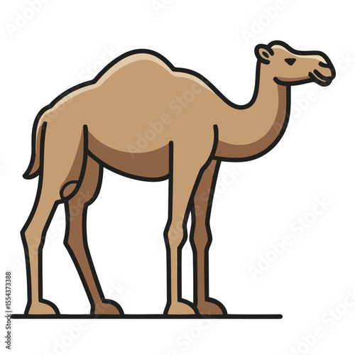 Tan camel illustration with a single hump thick black outlines on a white background