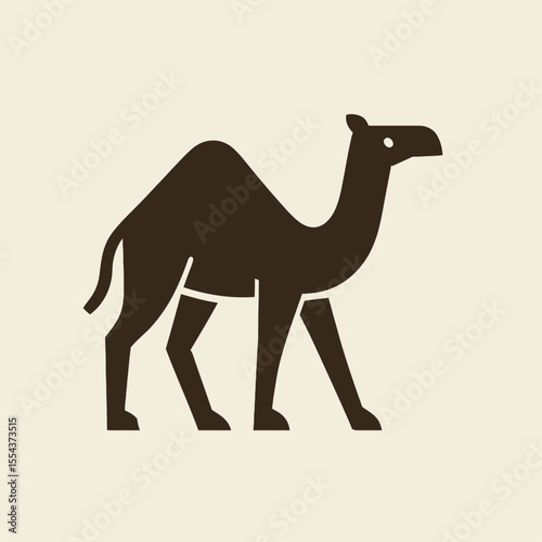 Stylized brown camel profile on beige single hump blocky legs simple design