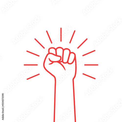 Thin line red hand up icon. soviet, radical, patriotic, solidarity, rebellion, propaganda, military concept. isolated on white background. modern flat style logotype design vector illustration