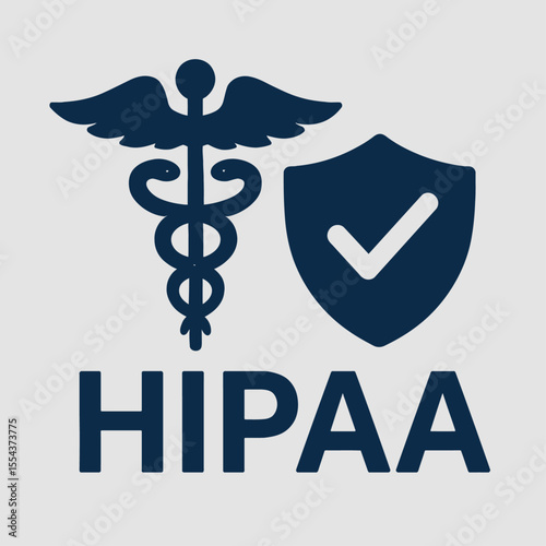 HIPAA compliance symbol featuring a medical caduceus checkmark shield and the word HIPAA