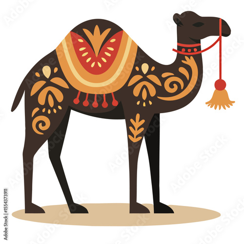 Decorated camel on tan ground
