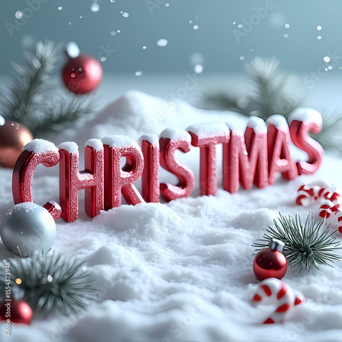 Glass Christmas Text with Snow Decor

