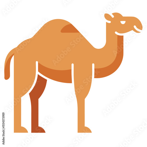 Cartoonish orange camel with a hump simplified design and flat colors