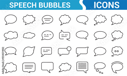 Collection of vector speech bubble designs, perfect for use in communication apps and social media.
