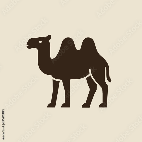 Brown camel icon facing left against a beige background