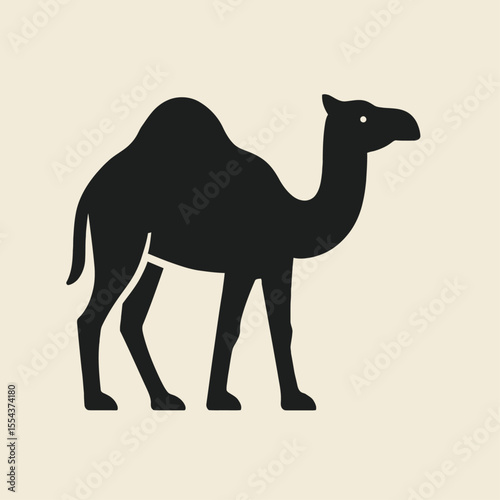 Black silhouette of a camel side view with one hump against a light beige background