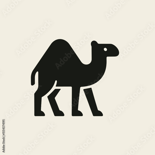 Black camel silhouette with a distinctive hump on a light beige background