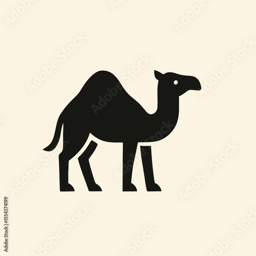 Black camel silhouette with one hump standing against a light background