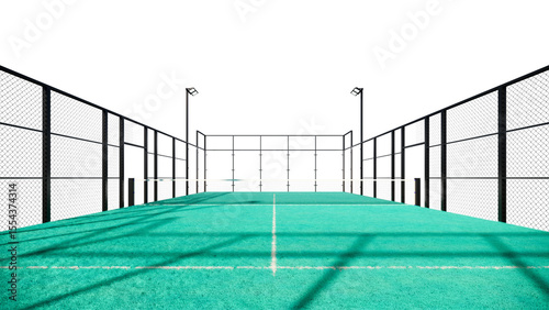back view turquoise color padel court with transparent background 