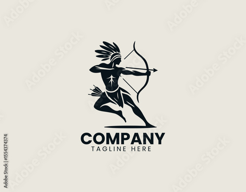 Powerful Native American Hunter Cultural Warrior Strength Symbol Vector Logo