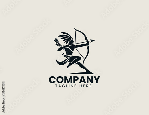Powerful Native American Hunter Cultural Warrior Strength Symbol Vector Logo