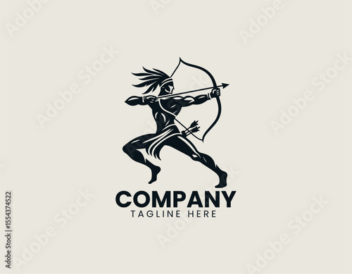 Powerful Native American Hunter Cultural Warrior Strength Symbol Vector Logo