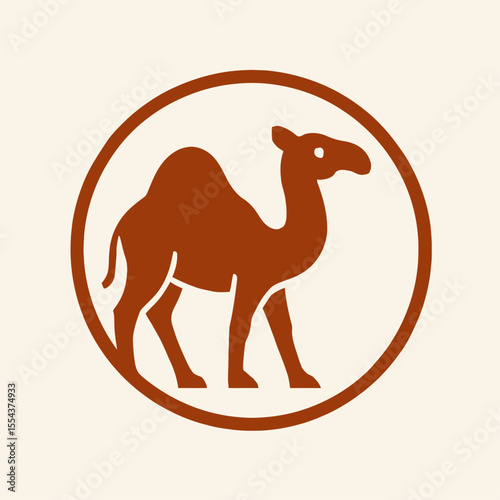 A brown camel silhouette encircled in a brown ring on a light background