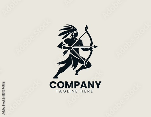 Powerful Native American Hunter Cultural Warrior Strength Symbol Vector Logo