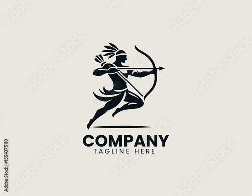 Powerful Native American Hunter Cultural Warrior Strength Symbol Vector Logo