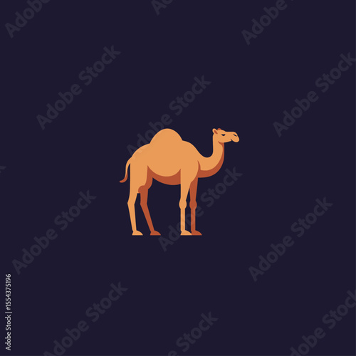An orange cartoonstyle camel stands out against a dark blue background