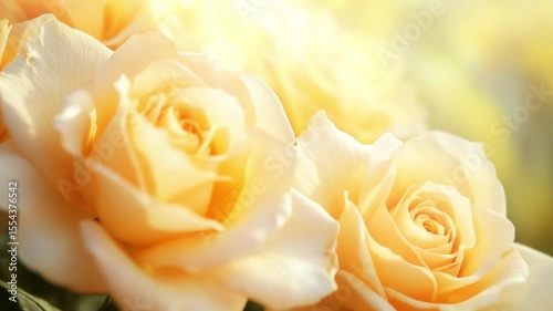 Animation of soft-focused summer roses with golden rays of sunshine