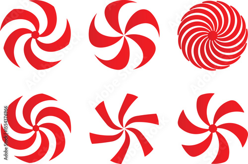 Six red and white swirl shapes vector illustration suitable for decorative design elements