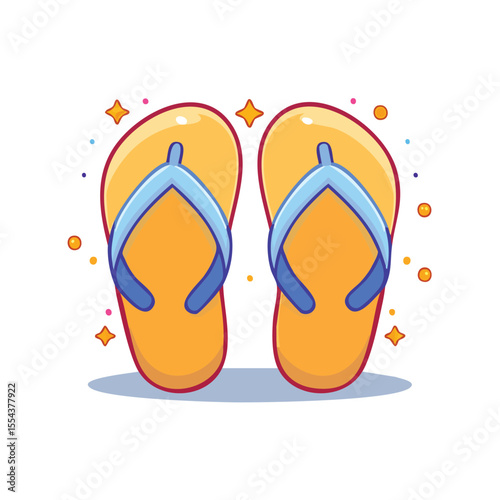 Cute Chibi-Style Pair of Flip Flops with Bold Outlines – Simple Flat Vector Design Featuring Adorable Summer Footwear Perfect for Beach, Vacation, and Casual Themes