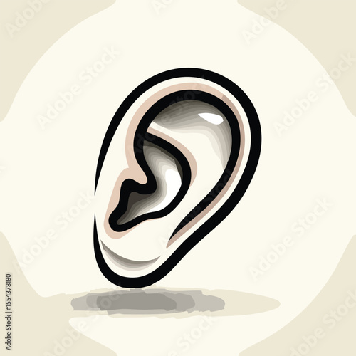 Simple Vector Ear with Thick Line Illustration in Clean Logo Style for Medical, Audio, and Design Use