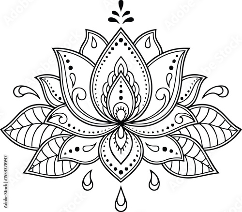 Serene lotus flower illustration conveying peace and enlightenment with intricate black