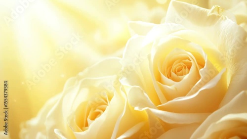 Animation of soft-focused summer roses with golden rays of sunshine