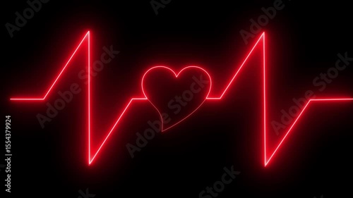 Abstract cyan neon heartbeat signal icon animation black background .abstract neon icon animation love heartbeat animation.
