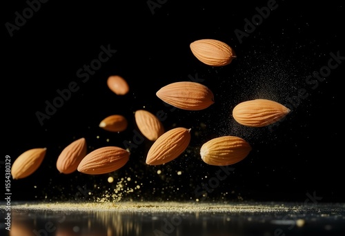 Almonds in Motion – Dynamic Flying Nuts for Healthy Snack and Food Concept

