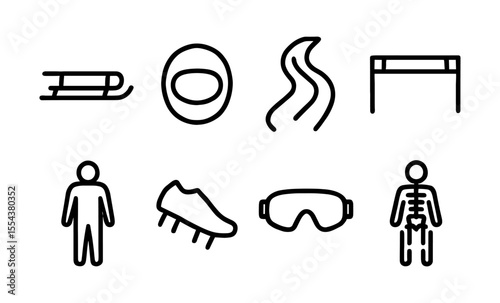 Winter sports icons set: sledge, goggles, helmet, skis, skeleton