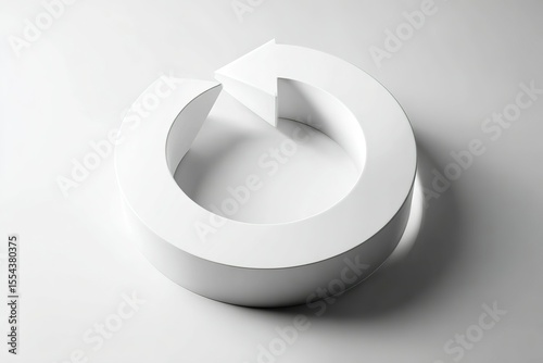 Sometric view of a minimalistic 3D refresh icon made of two precise curved arrows forming a perfect circular loop