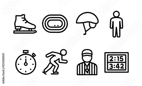 Outline icons of ice skating equipment and sports elements for winter activities
