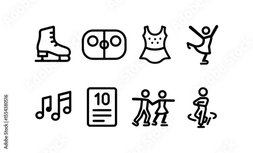 Simple icons of ice skating elements and dance movements on ice rink