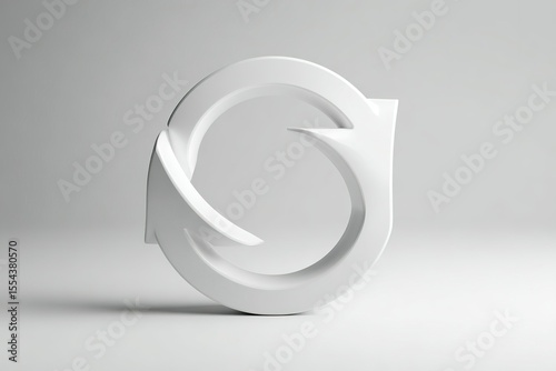 Sometric view of a minimalistic 3D refresh icon made of two precise curved arrows forming a perfect circular loop