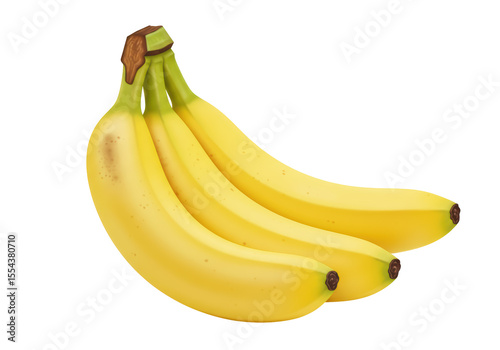 Isolated Bunch of Ripe Yellow Bananas on White Background