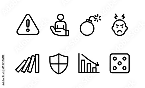 Icon set: warning, assistance, explosion, anger, risk, security, decline, luck