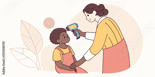 A non-contact digital infrared thermometer recorded the normal body temperature of a child